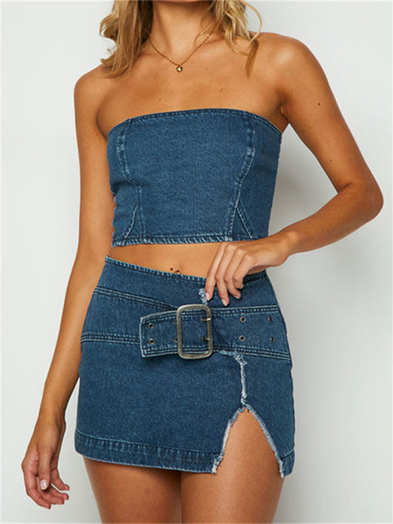 Women Fashion Jeans Top - Sexy Denim 2 Piece Sets Women