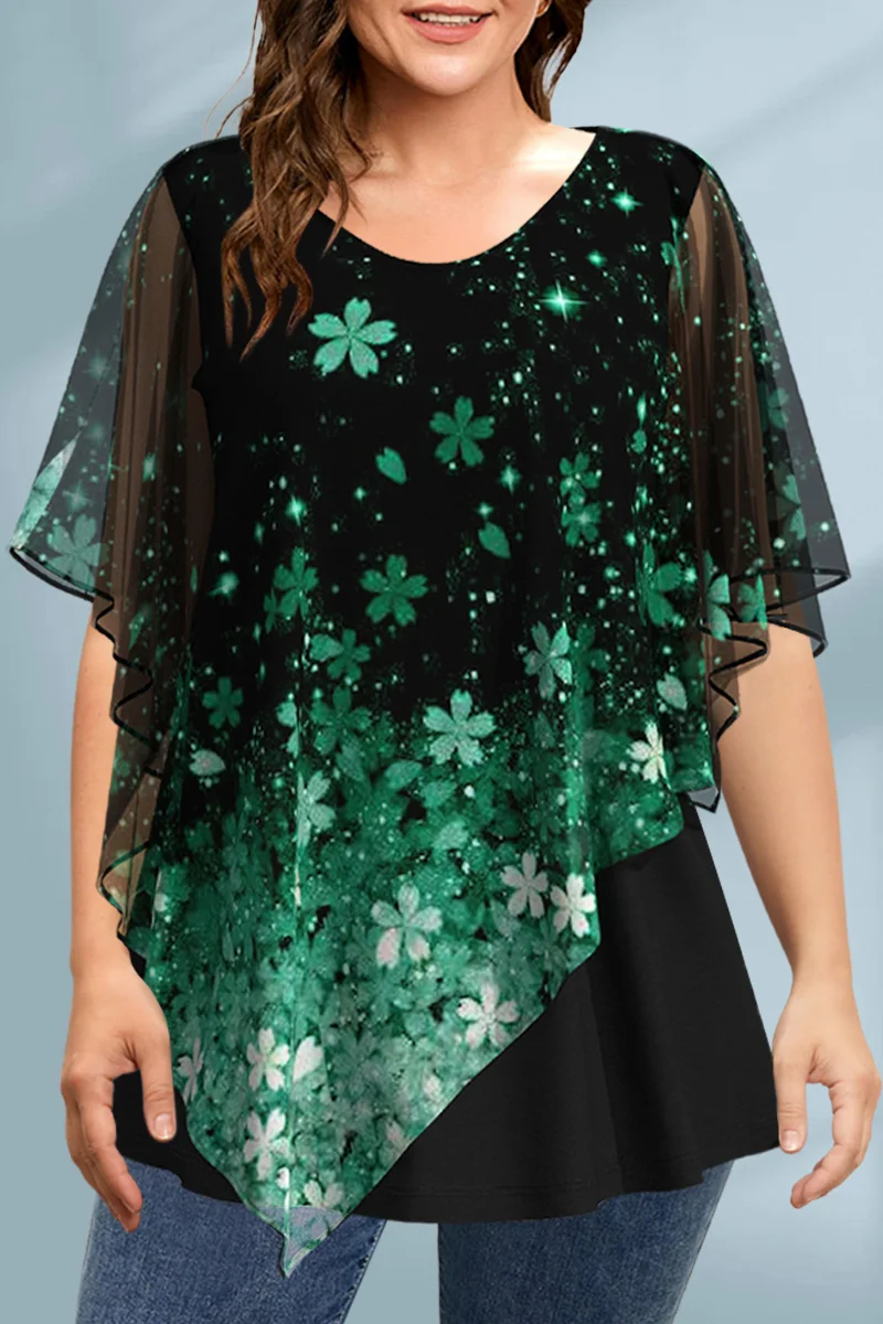 Women'S Fashion Jersey - Women's Plus Size Blouse Chiffon Floral