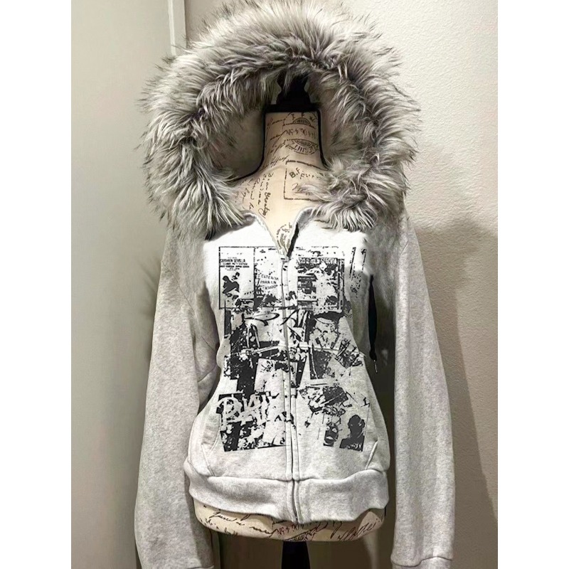 Grey Faux Fur Wool Double Zipp - مراجعة Women'S Fashion Zip Up Hoodies وسعره
