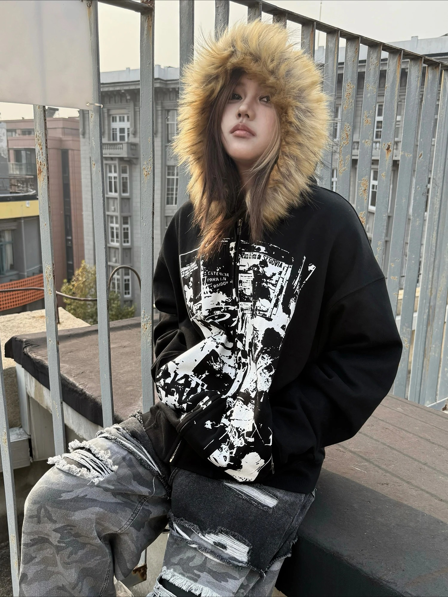 Grey Faux Fur Wool Double Zipp - مراجعة Women'S Fashion Zip Up Hoodies وسعره