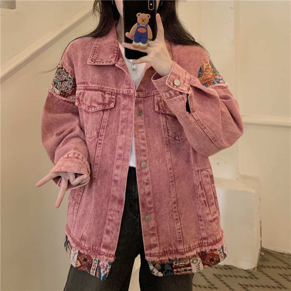 Fashion Pink Long Sleeve Denim - مراجعة Women Fashion Jeans Top وسعره