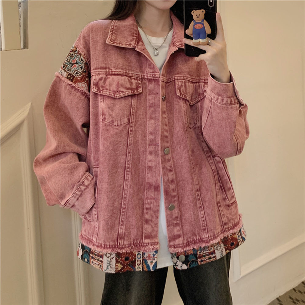 Fashion Pink Long Sleeve Denim - مراجعة Women Fashion Jeans Top وسعره