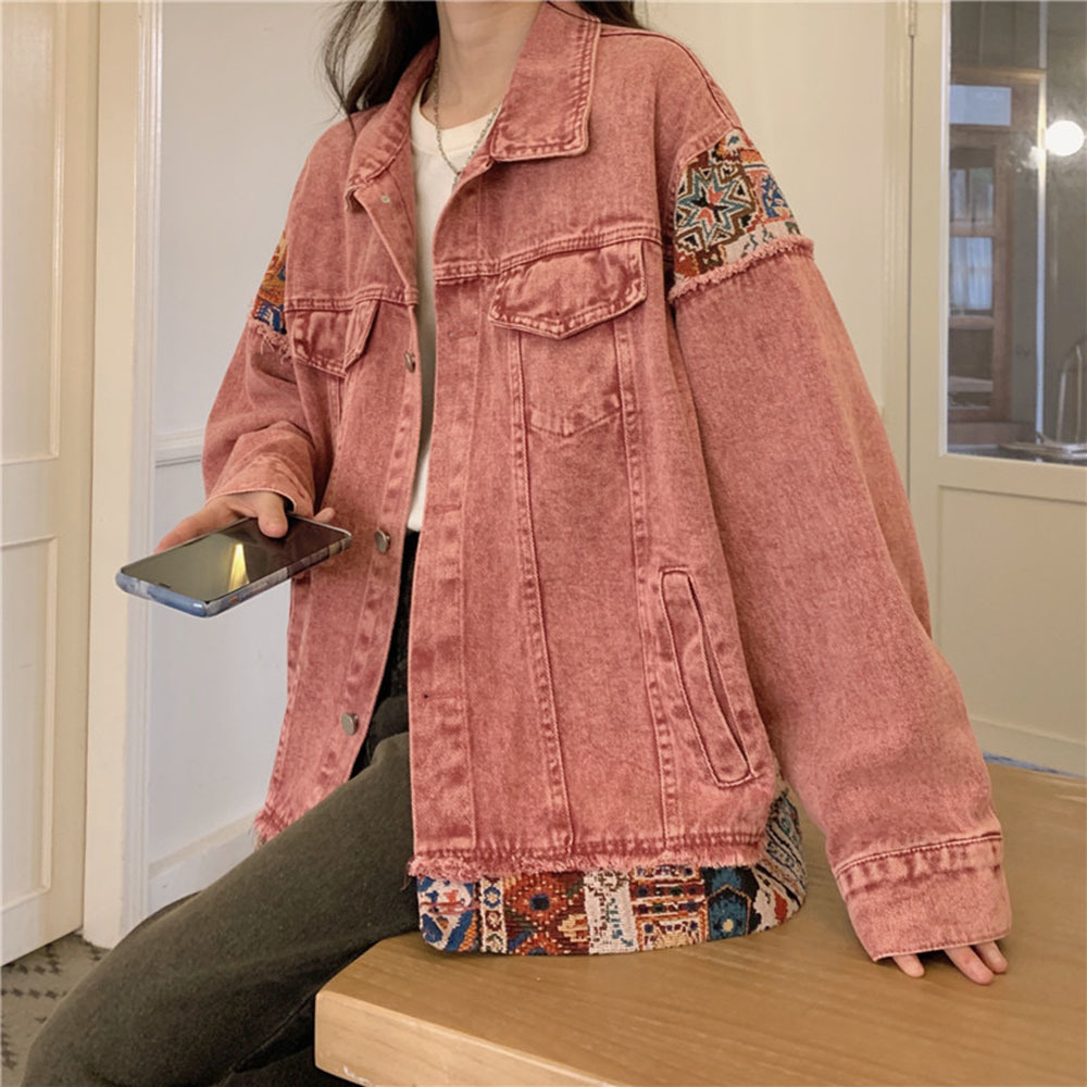 Fashion Pink Long Sleeve Denim - مراجعة Women Fashion Jeans Top وسعره