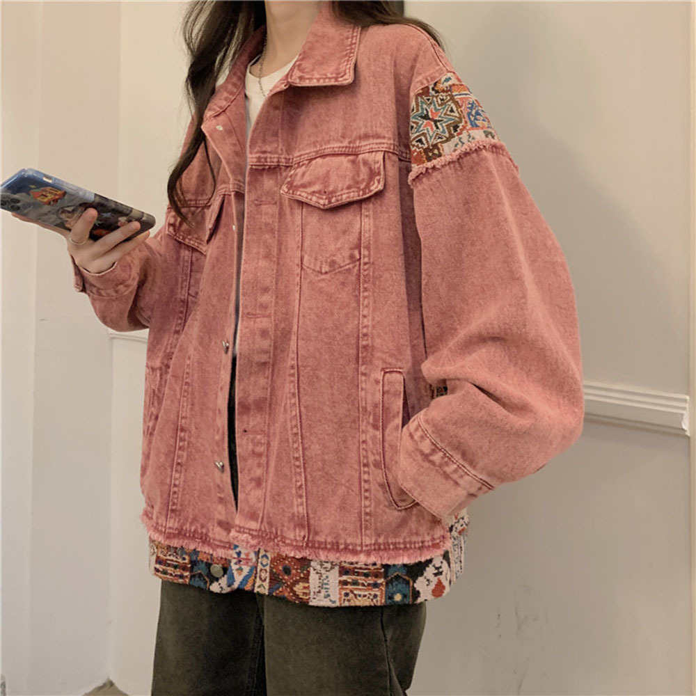 Fashion Pink Long Sleeve Denim - مراجعة Women Fashion Jeans Top وسعره