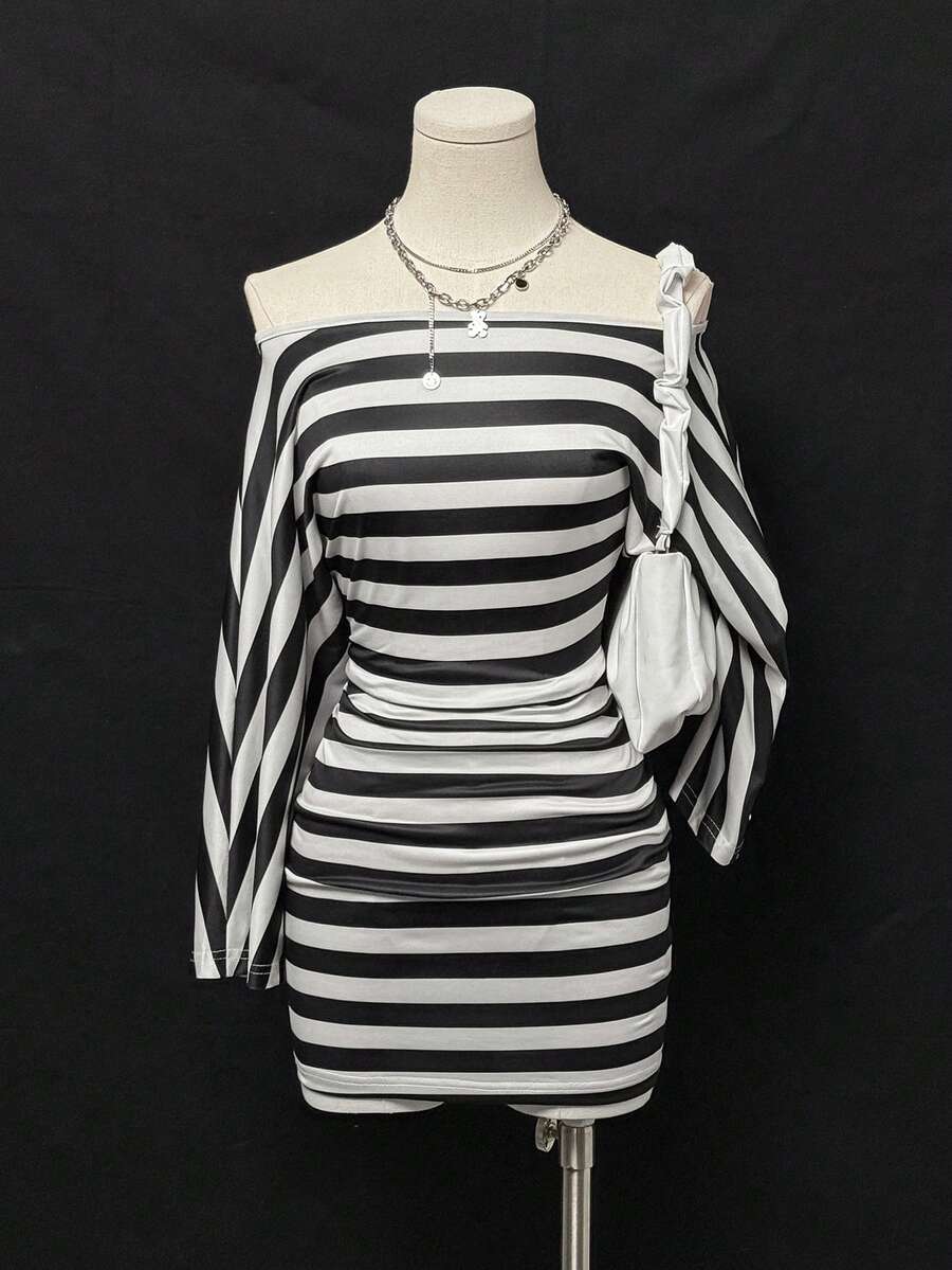 Black And White Striped Asymme - مراجعة Bodycon Dress Women وسعره