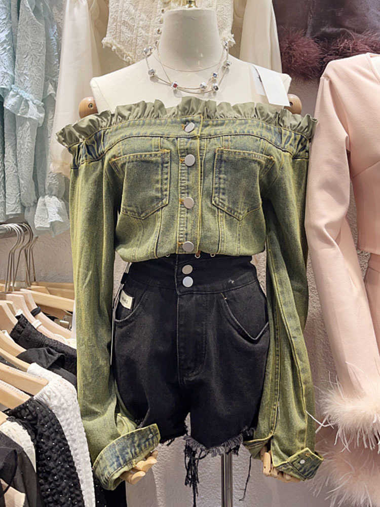 2024 Slah Neck Off Shoulder Lo - مراجعة Women Fashion Jeans Top وسعره