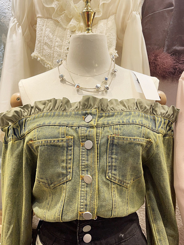 2024 Slah Neck Off Shoulder Lo - مراجعة Women Fashion Jeans Top وسعره