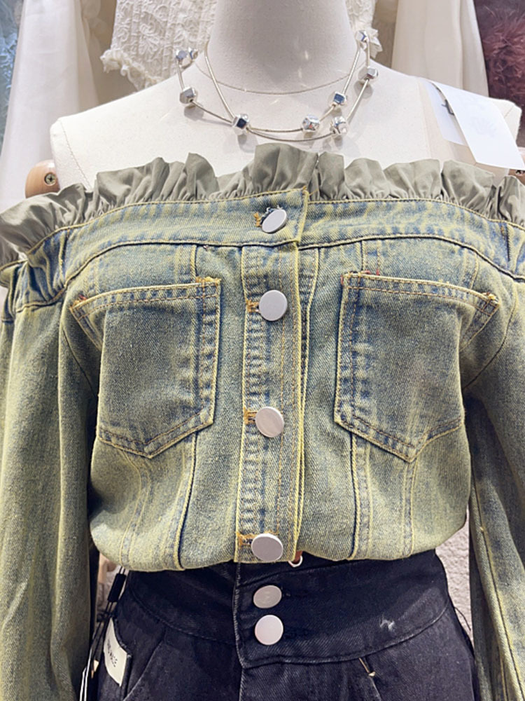 2024 Slah Neck Off Shoulder Lo - مراجعة Women Fashion Jeans Top وسعره