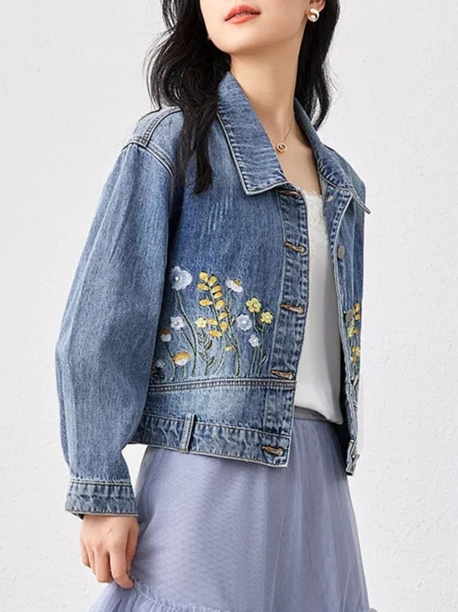 Floral Embroidered Denim Short - مراجعة Women Fashion Jeans Top وسعره