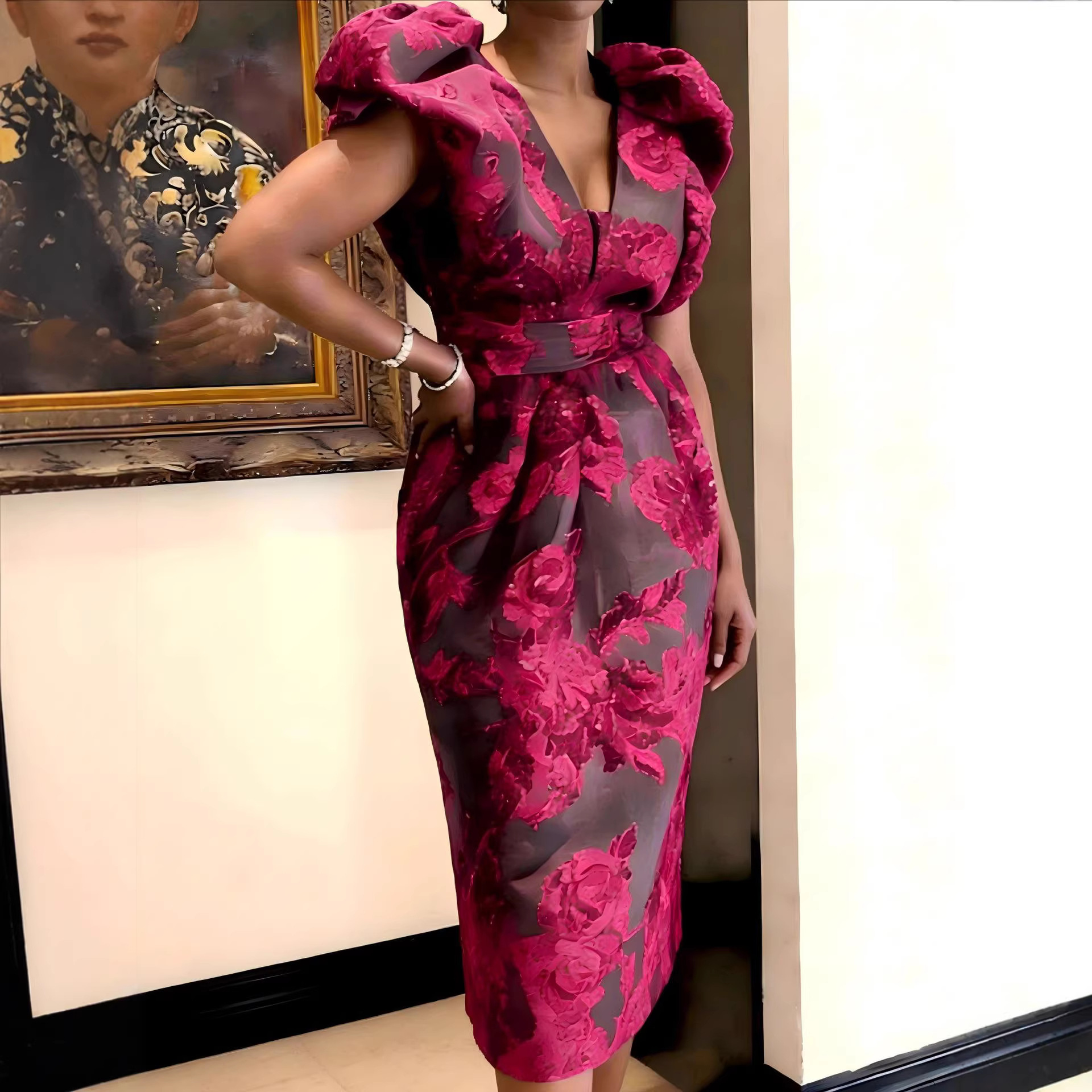 QMANSHA Plus Size Burgundy Flo - مراجعة Bodycon Dress Women وسعره