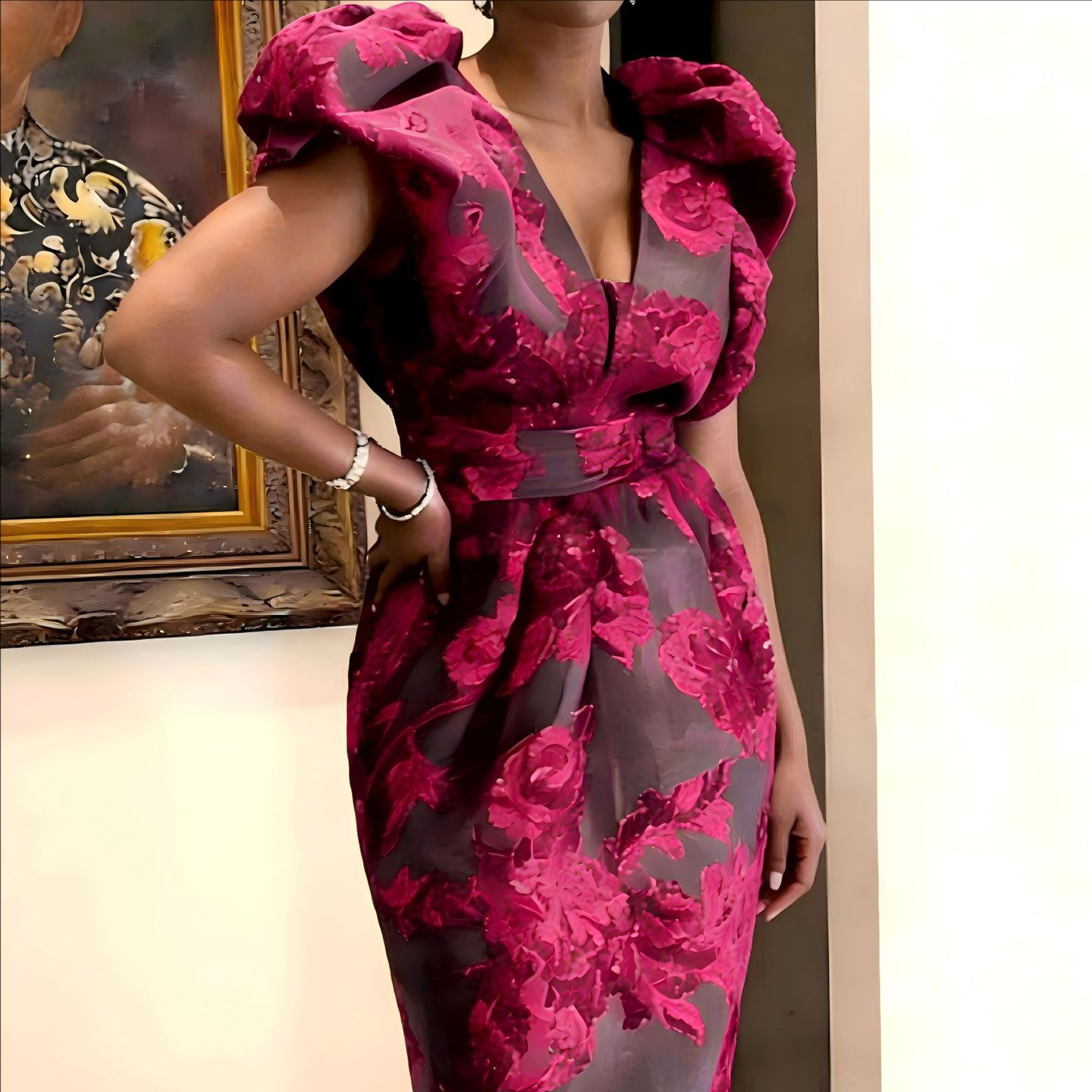 QMANSHA Plus Size Burgundy Flo - مراجعة Bodycon Dress Women وسعره