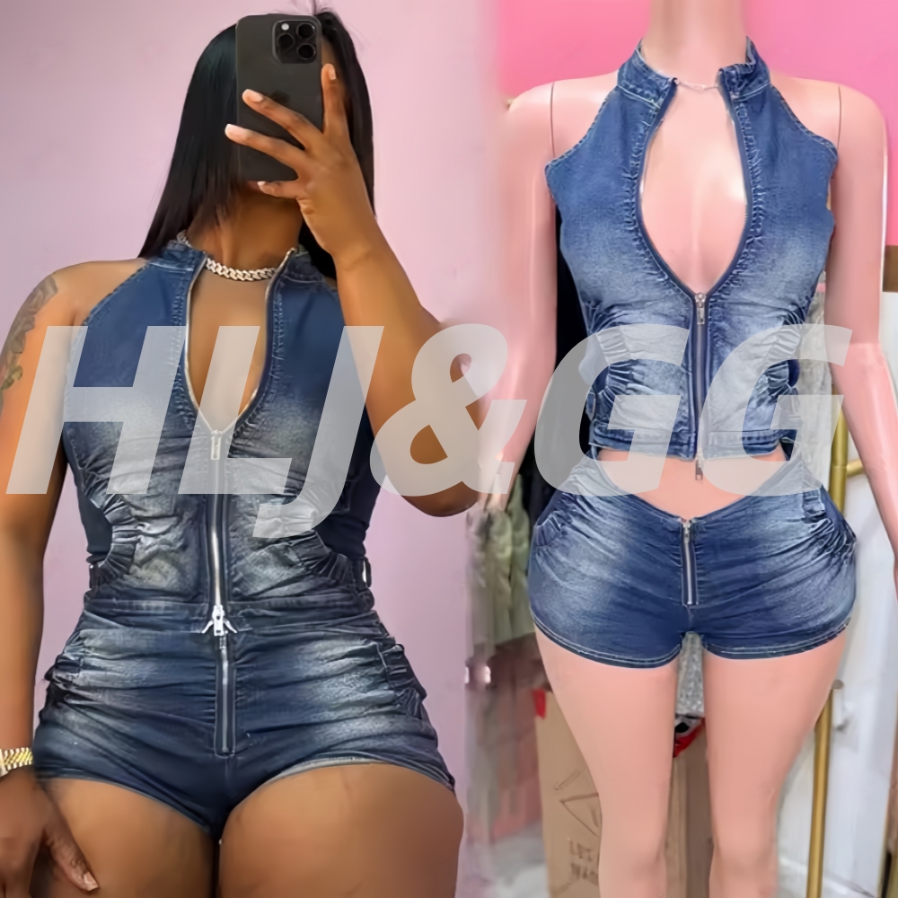 HLJ&GG Blue Fashion Denim Halt - مراجعة Women Fashion Jeans Top وسعره