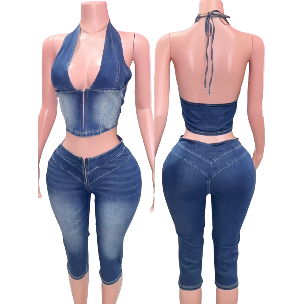 HLJ&GG Blue Fashion Denim Halt - مراجعة Women Fashion Jeans Top وسعره