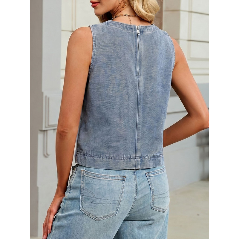 Benuynffy Casual Round Neck De - مراجعة Women Fashion Jeans Top وسعره