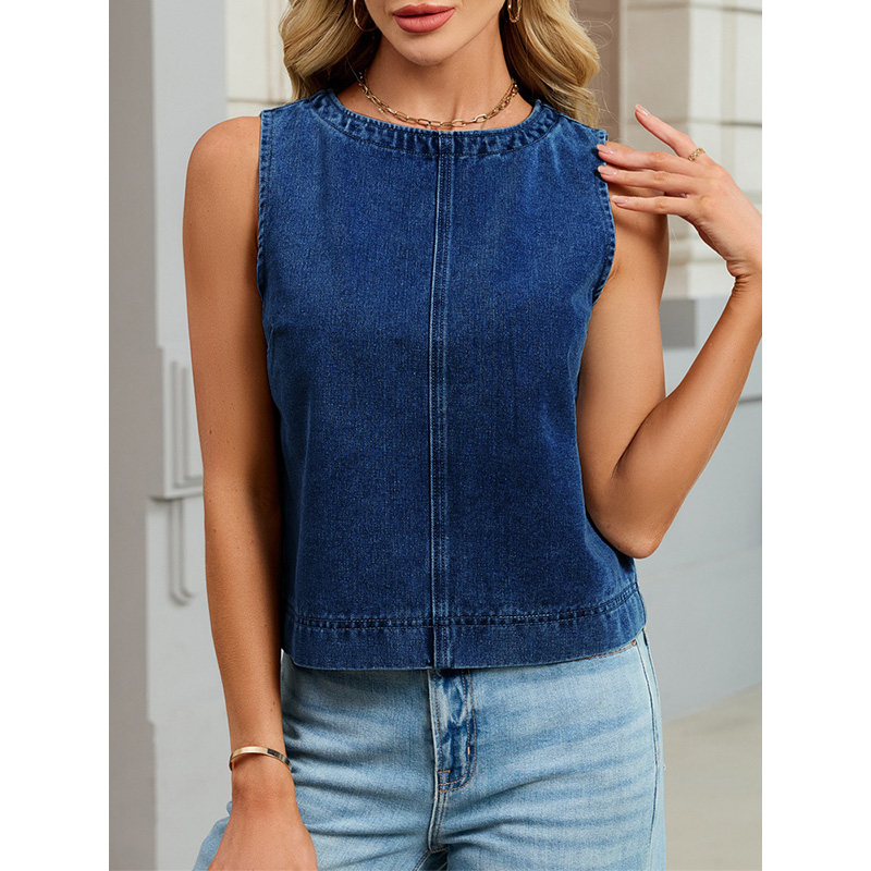 Benuynffy Casual Round Neck De - مراجعة Women Fashion Jeans Top وسعره