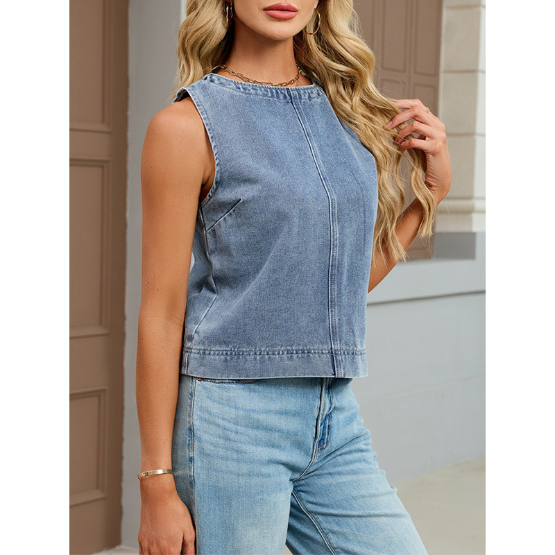 Benuynffy Casual Round Neck De - مراجعة Women Fashion Jeans Top وسعره