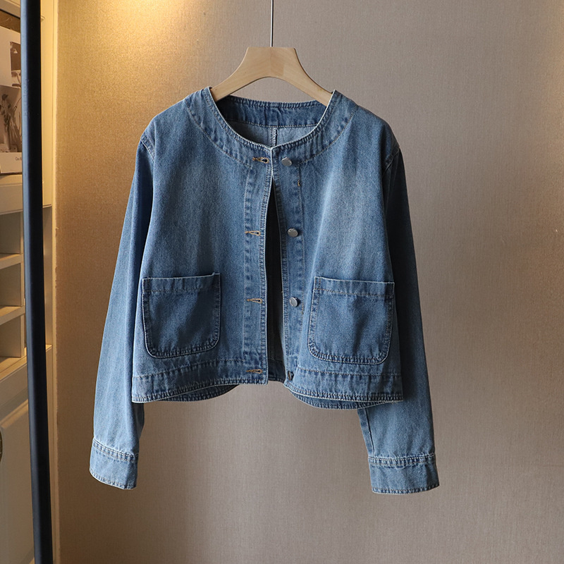 Fashion O-neck Denim Jacket Wo - مراجعة Women Fashion Jeans Top وسعره
