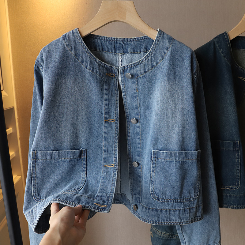 Fashion O-neck Denim Jacket Wo - مراجعة Women Fashion Jeans Top وسعره