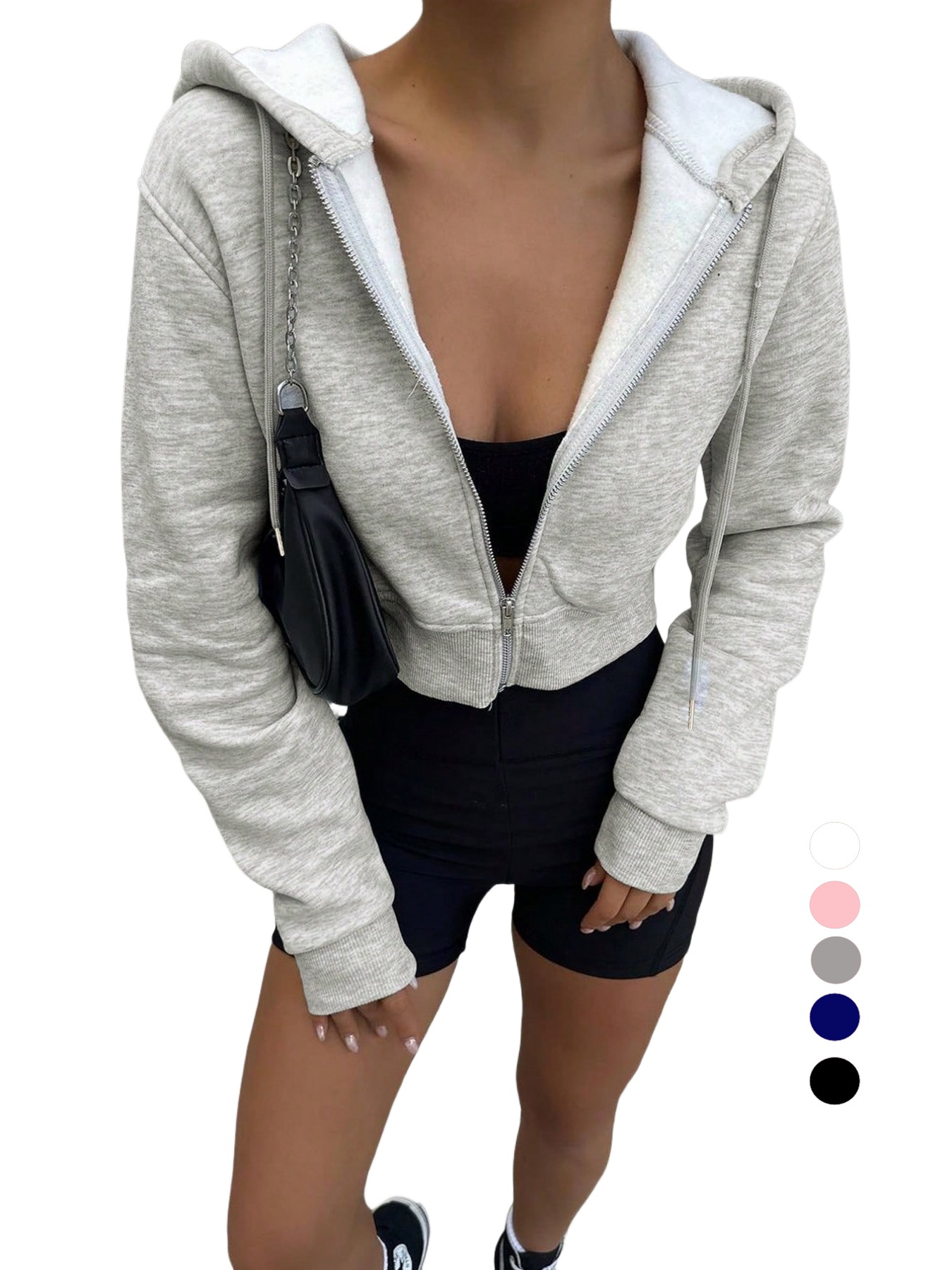 Women's Gray Cropped Zip Up Ho - مراجعة Women'S Fashion Zip Up Hoodies وسعره
