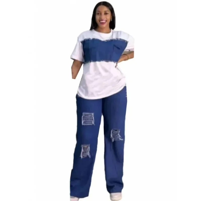 2 Piece Women Set Dashiki Deni - مراجعة Women Fashion Jeans Top وسعره