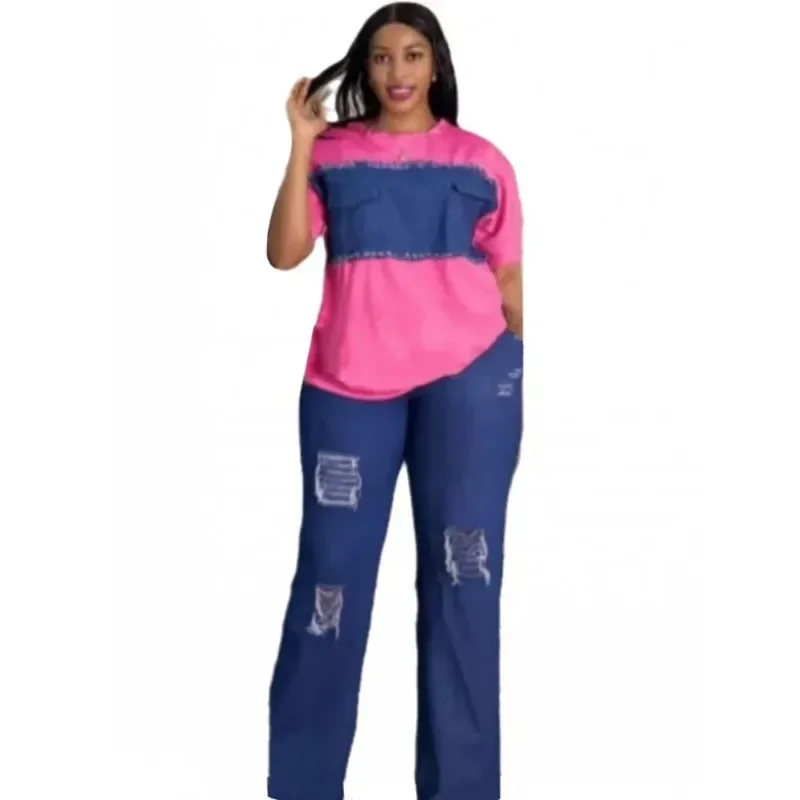 2 Piece Women Set Dashiki Deni - مراجعة Women Fashion Jeans Top وسعره