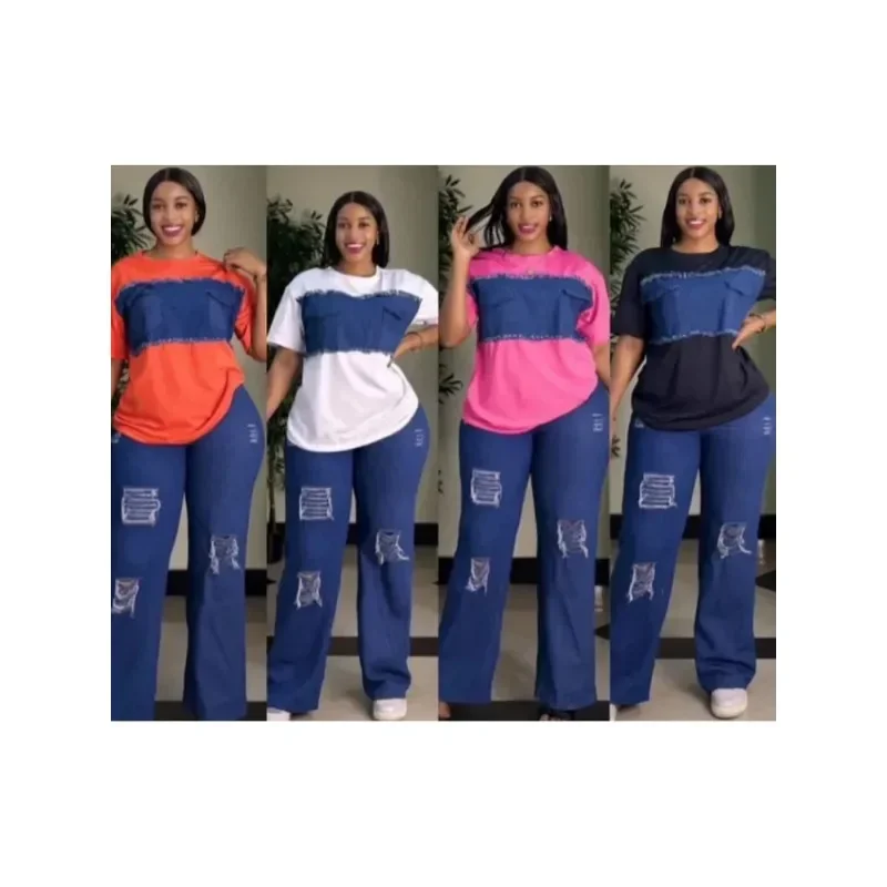 2 Piece Women Set Dashiki Deni - مراجعة Women Fashion Jeans Top وسعره