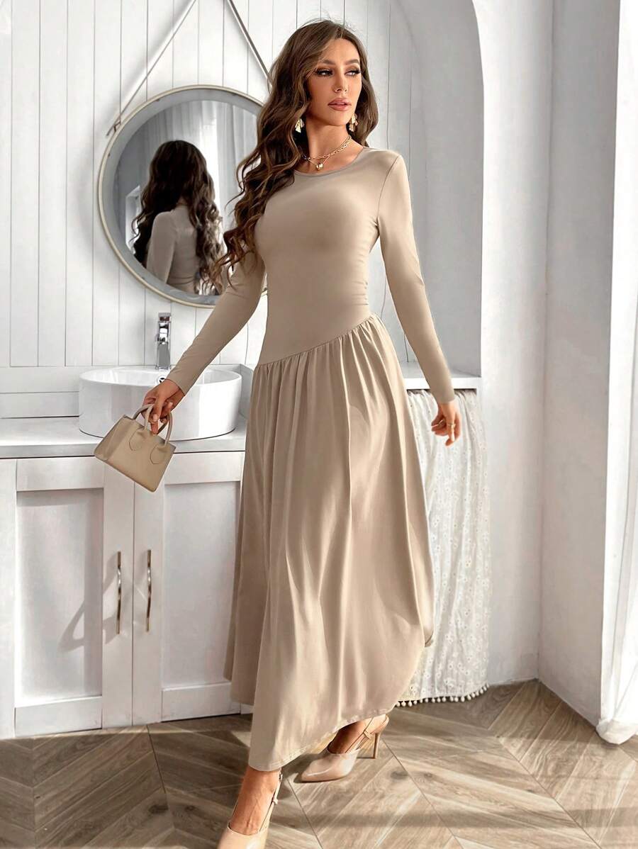 Long Sleeve Flounce Hem Maxi D - مراجعة Women'S Fashion Jersey وسعره
