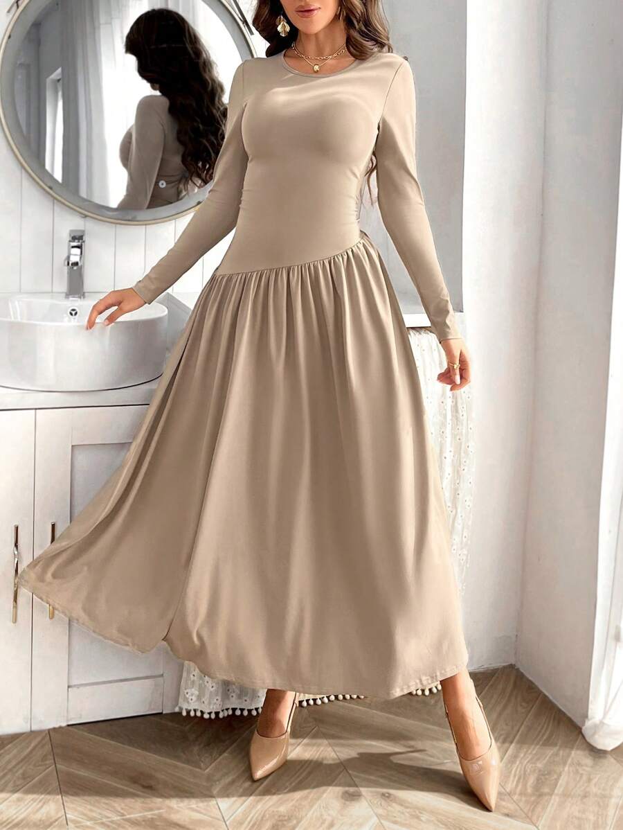 Long Sleeve Flounce Hem Maxi D - مراجعة Women'S Fashion Jersey وسعره
