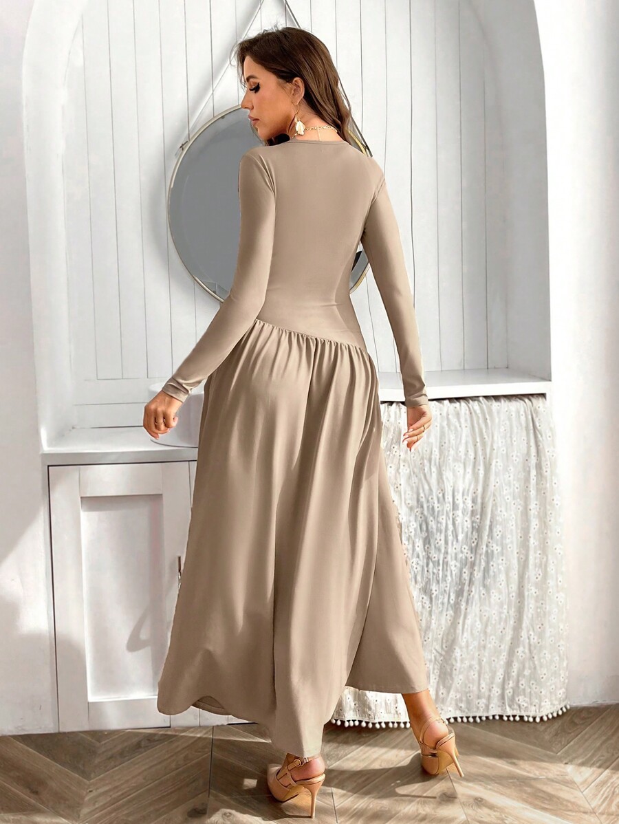 Long Sleeve Flounce Hem Maxi D - مراجعة Women'S Fashion Jersey وسعره