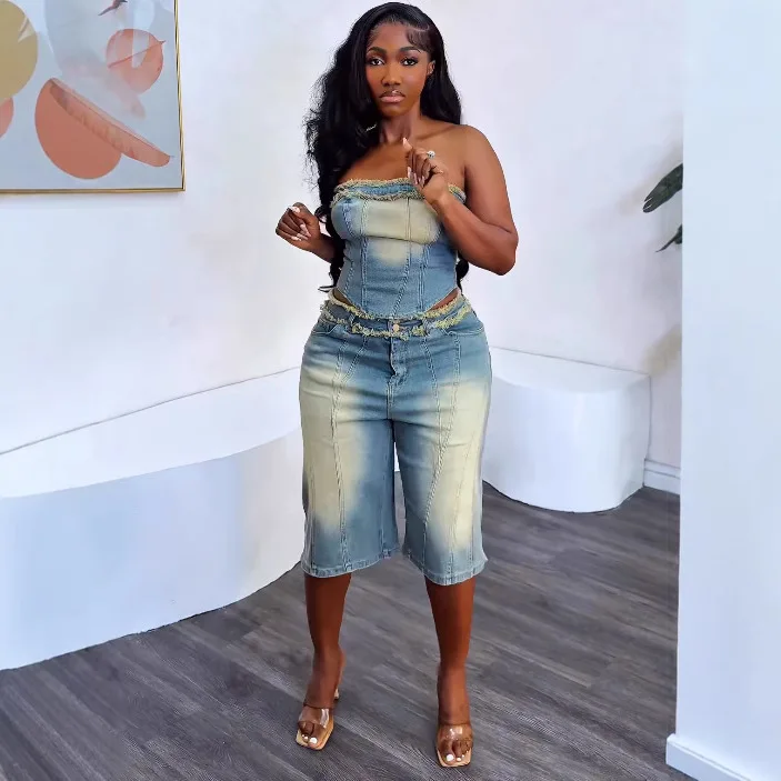 European and American Women's  - مراجعة Women Fashion Jeans Top وسعره