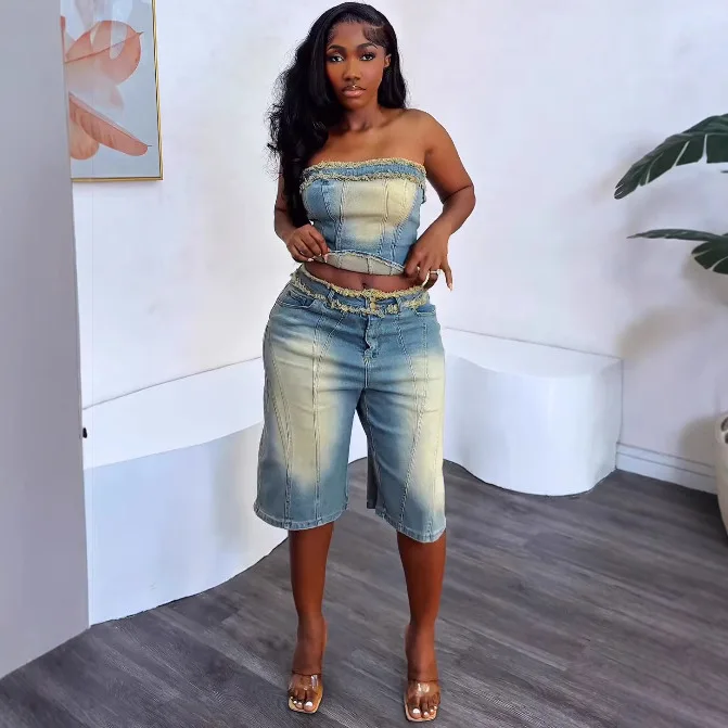 European and American Women's  - مراجعة Women Fashion Jeans Top وسعره